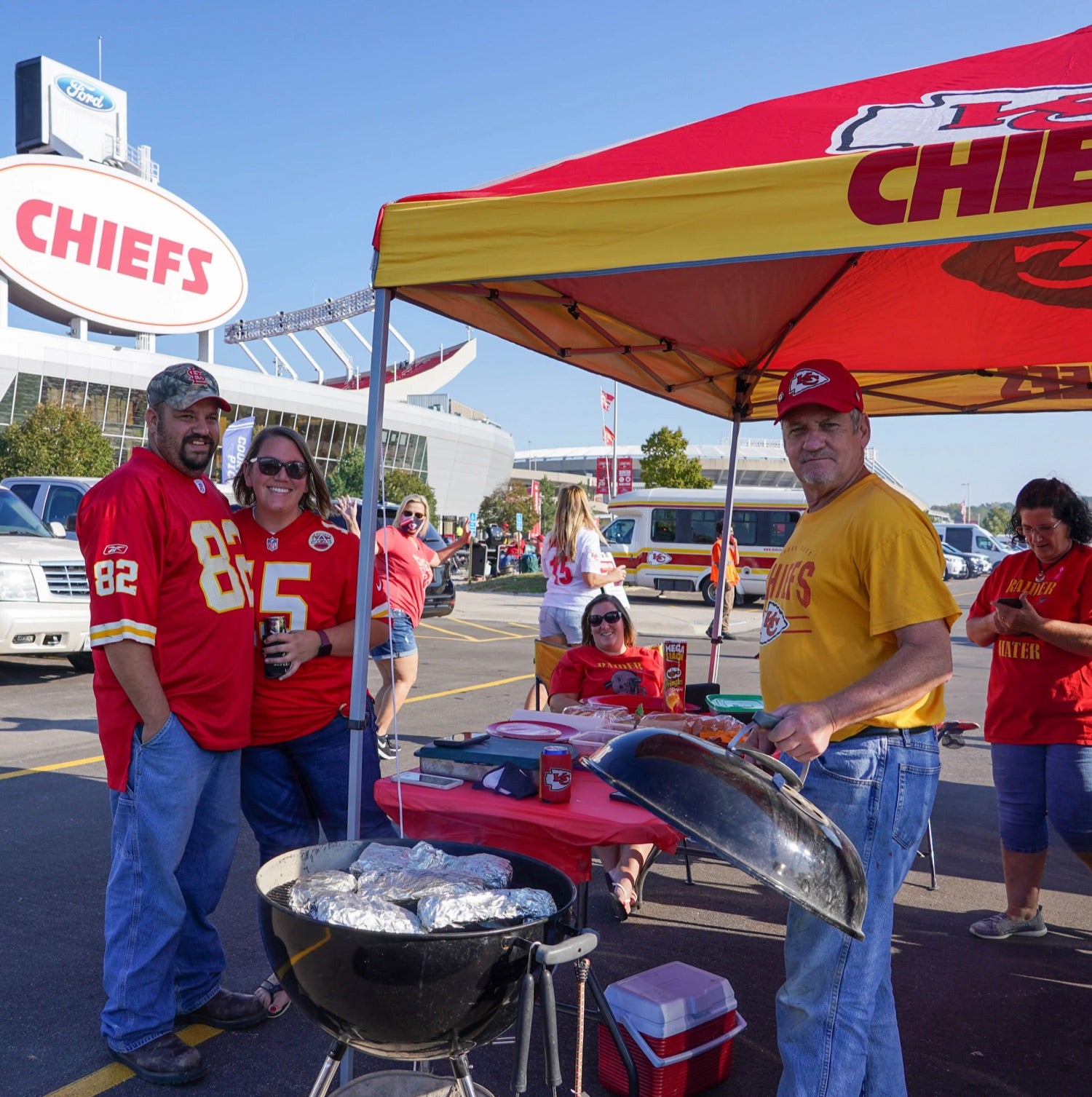 Kansas City fans grilling together outside the stadium